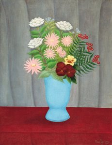 Stilleven van bloemen in een blauwe vaas